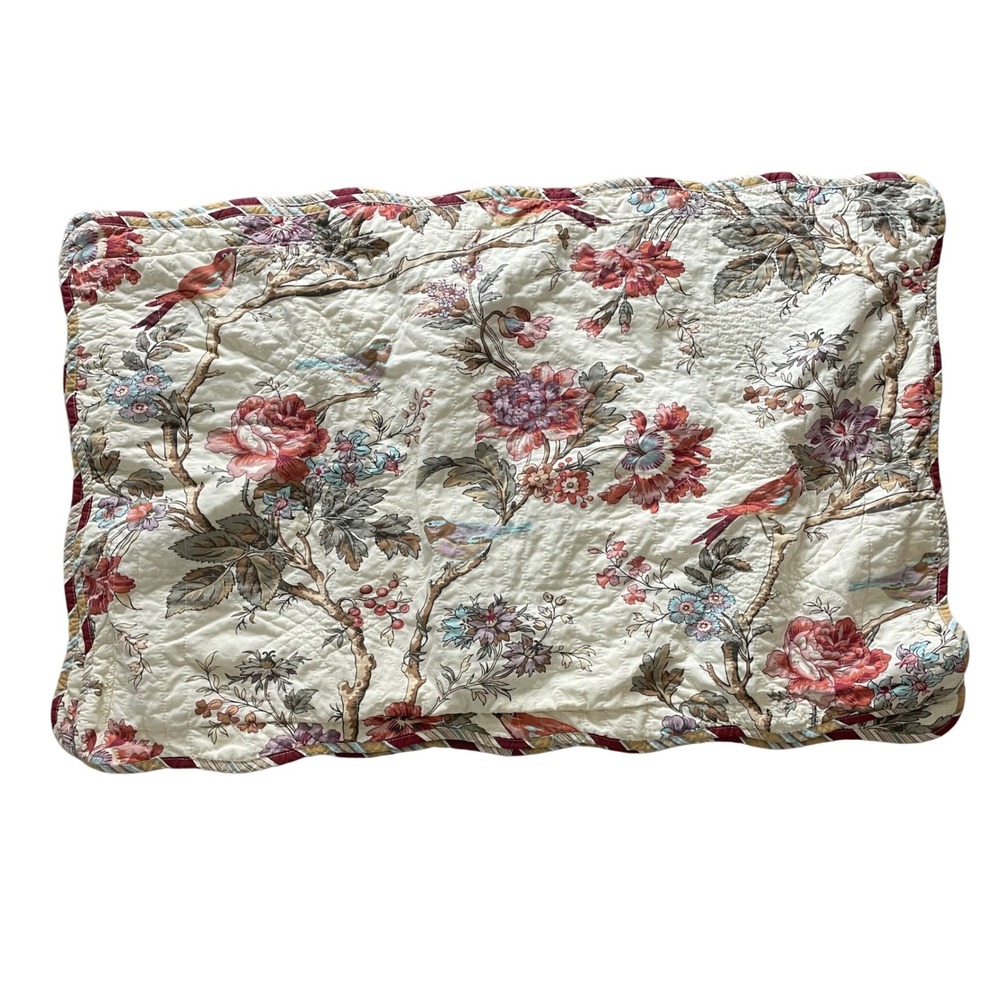 Waverly Charleston Chirp Quilted Pillow Shams Cream Floral Bird Chinoiserie